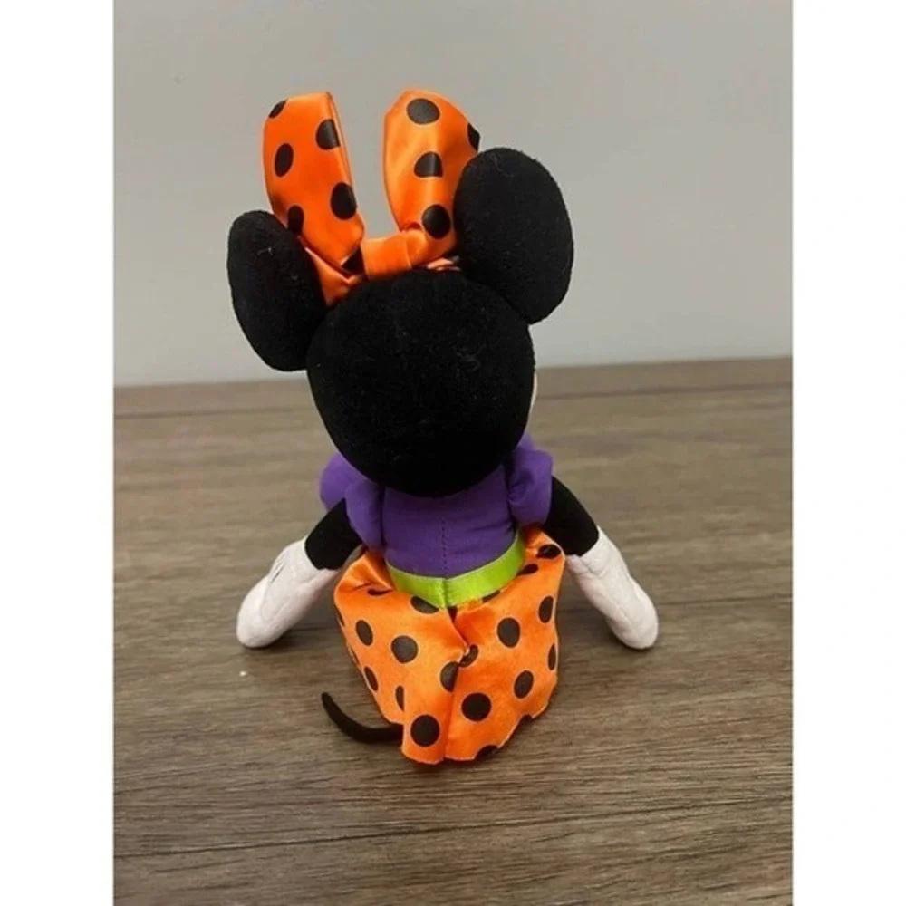 Disney Minnie Mouse Halloween Plush with Orange Purple Black Polka Dots 10